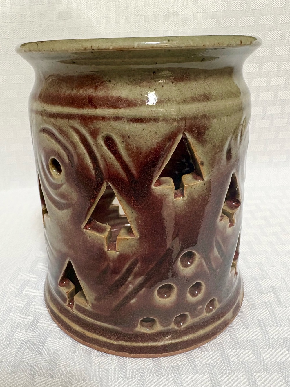 Handcrafted Ceramic Lantern - Brown and Olive Home Art